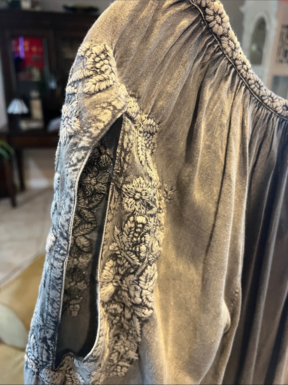 Solitaire Gray Embroidered Peasant Blouse - Picture 5 of 5